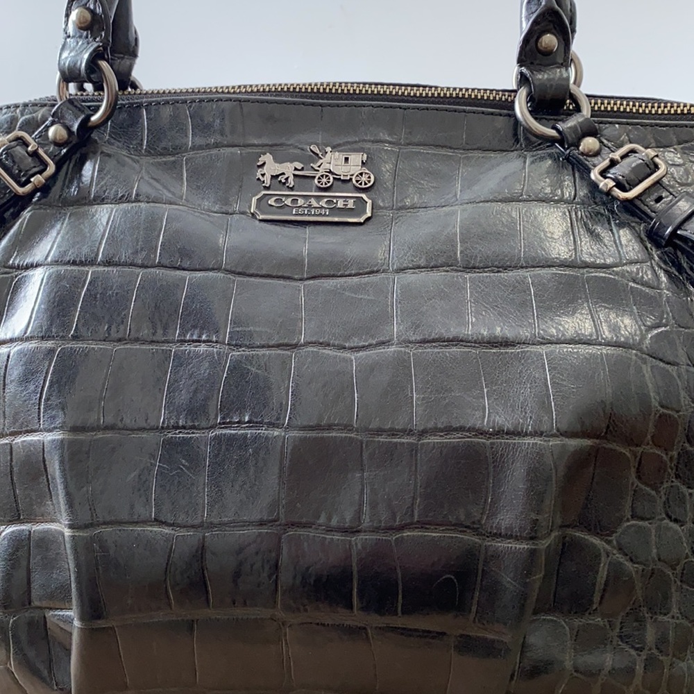 Coach Black Croc Embossed Madison Sophia Satchel - Picture 2 of 13